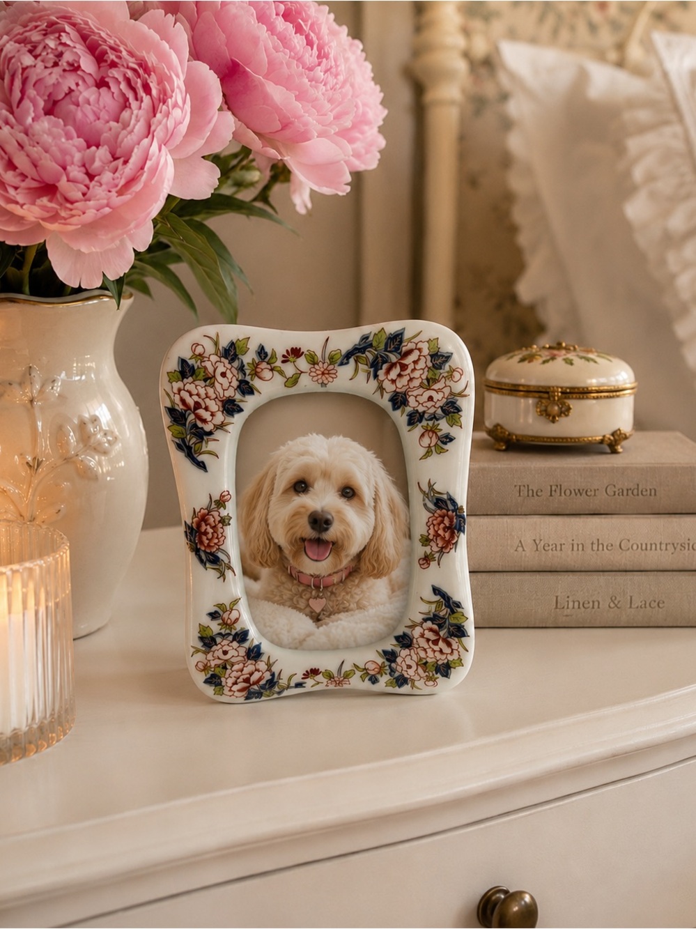 Imari Empress Floral Porcelain Picture Frame w/ Stand (3x5 Photo)